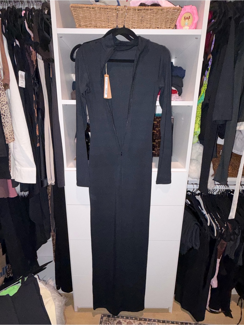 SKIMS Black Long Sleeve Maxi Dress with Front Zip